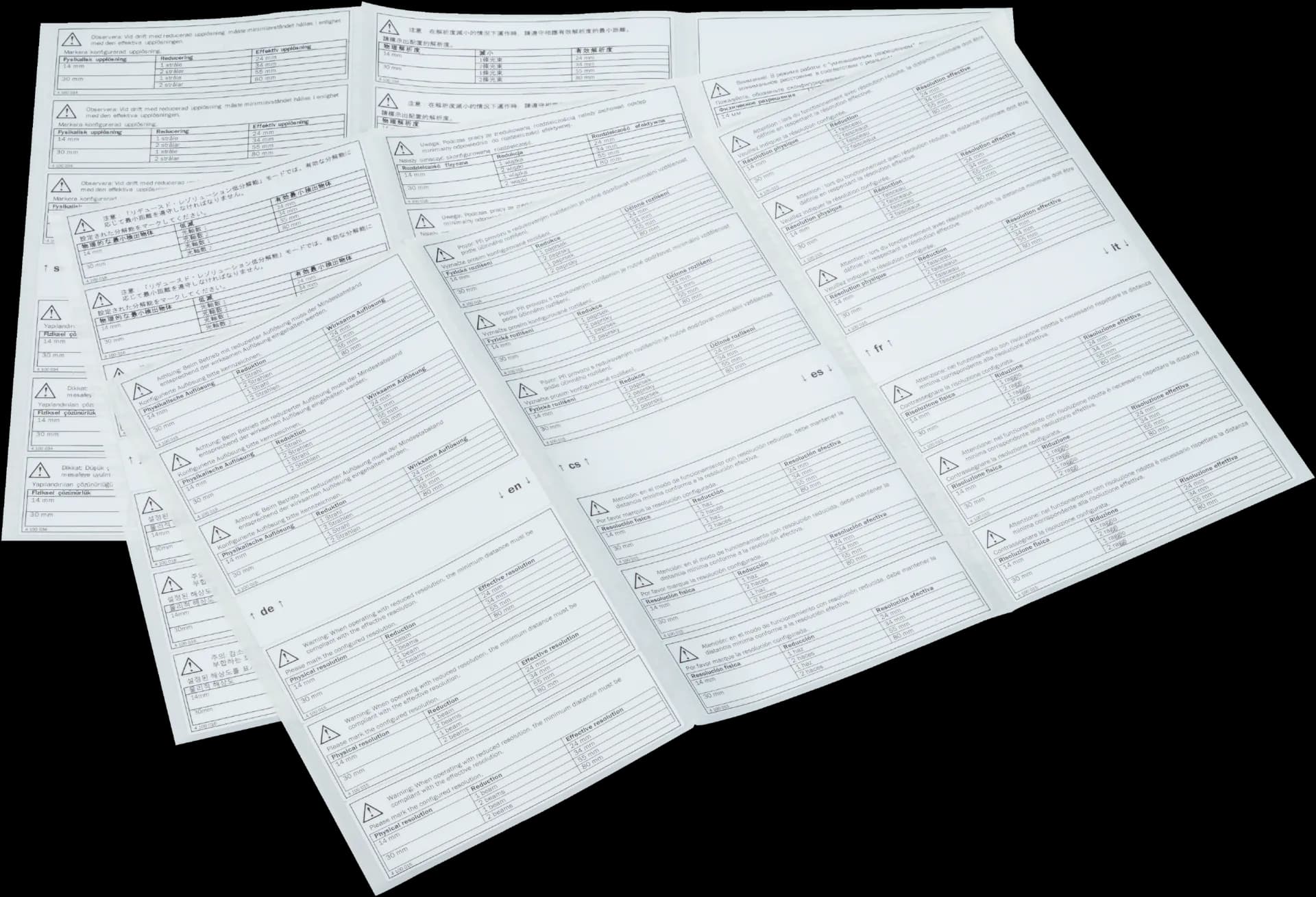 Label set for effective resolution of C4000 DE EN FR IT ES PT CS NO SV FI DA EL NL SK, PL